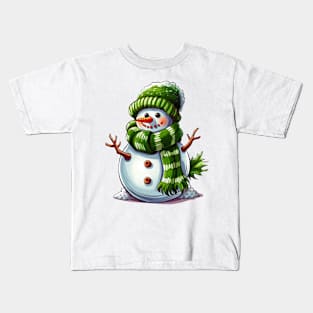 Cute Snowman Green Christmas 2023 Kids T-Shirt